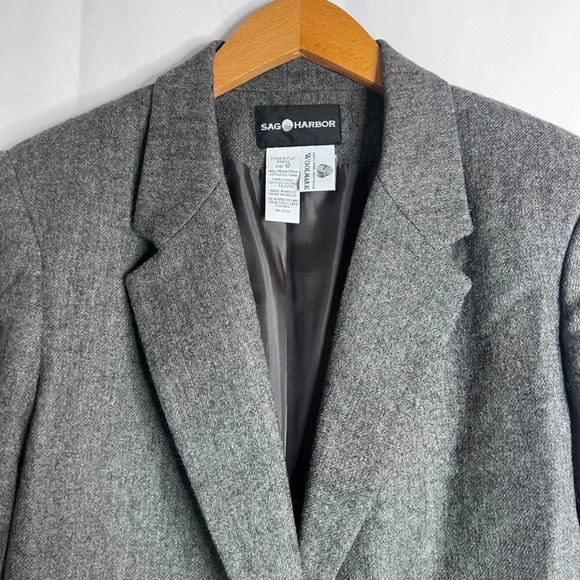 Sag Harbor Dark Gray Classic 100% Pure New Wool One Button Blazer Jacket Size 12 - Picture 3 of 10